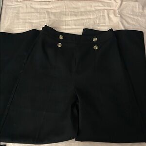 Black Wide-Leg Pants with Button Detail and front slit